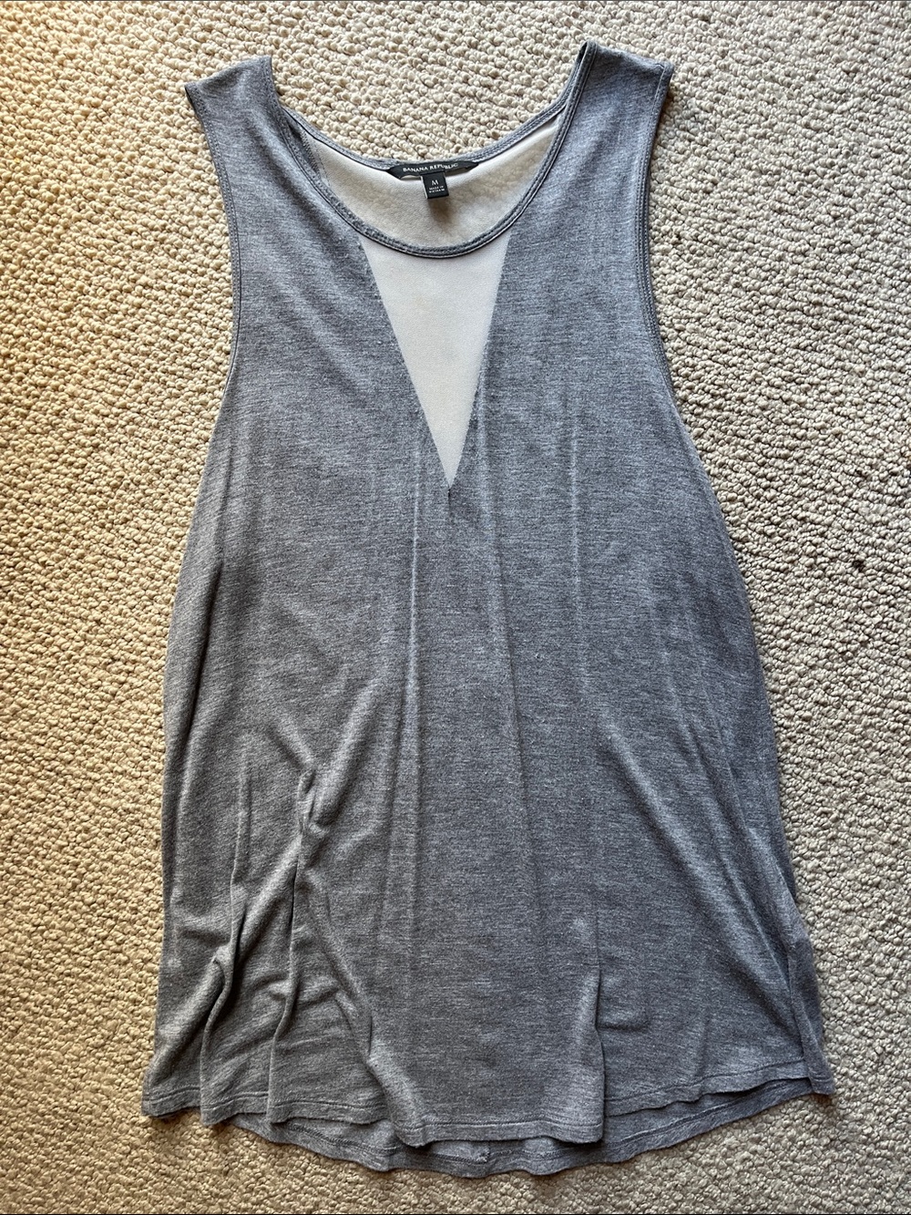 Lively Gray Tank with Sheer V-Insert